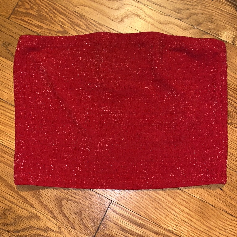 NWT Red Sparkly Strapless Tube Crop Top